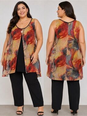 Red Coral Collections Abstract Print Layered Tunic Dress – Size Large